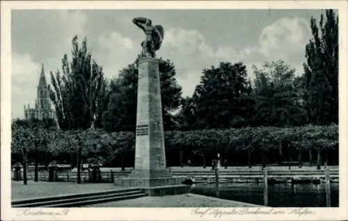 Ak Konstanz am Bodensee, Graf Zeppelin Denkmal am Hafen