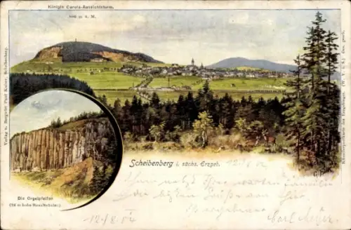 Ak Scheibenberg im Erzgebirge, Königin Carola-Aussichtsturm, Orgelpfeifen, Erzgebirge