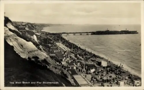 Ak Bournemouth Dorset England, West Beach, Pier, Strand, Menschen, Küste
