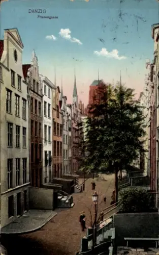 Ak Gdańsk Danzig,  Frauengasse, Straßenansicht, Bäume, Menschen