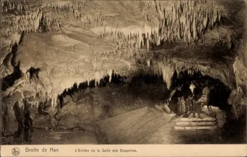 Ak Grotte de Han Han sur Lesse Wallonie Namur, Salle des Draperies