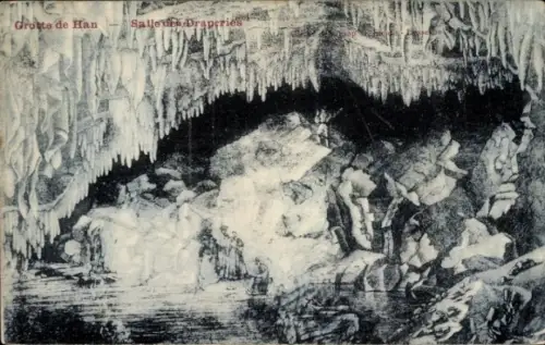 Ak Grotte de Han Han sur Lesse Wallonie Namur, Salle des Draperies