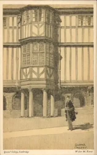 Ak Cambridge East England, Queens' College,  Walter M. Kesey, Person auf der Straße