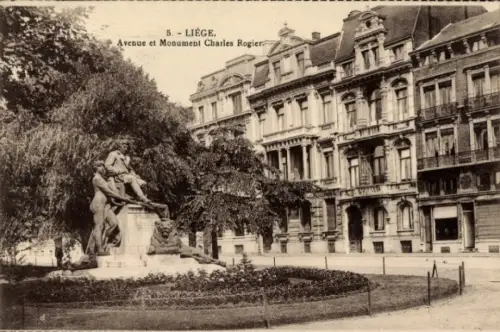 Ak Liège Lüttich Wallonien, Monument Charles Rogier, Avenue, Gebäude, Liege