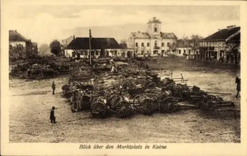 Ak Kutno Polen, Marktplatz, erbeutete russische Kanonen, Maschinengewehre
