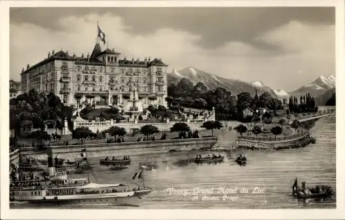 Ak Vevey Kanton Waadt, Grand Hotel du Lac, Dampfer