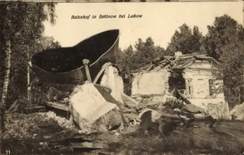 Ak Betinow bei Lukow Polen, Bahnhof, Kriegszerstörungen, I. WK