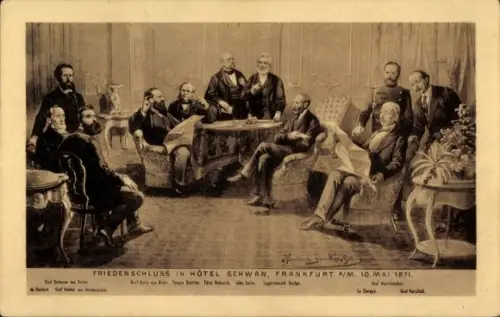 Künstler Ak Frankfurt am Main, Friedensschluss im Hotel Schwan am 10. Mai 1871