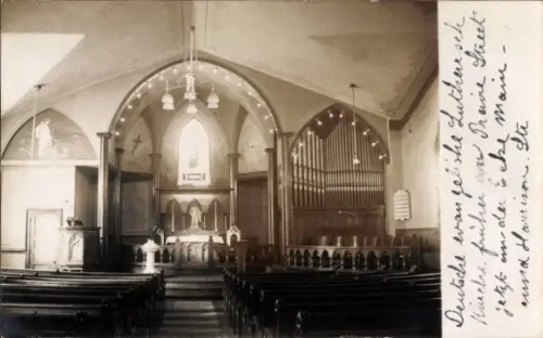 Ak Albany New York USA, Innenansicht einer Kirche, Orgel, Bänke, Altar, Schriftzüge