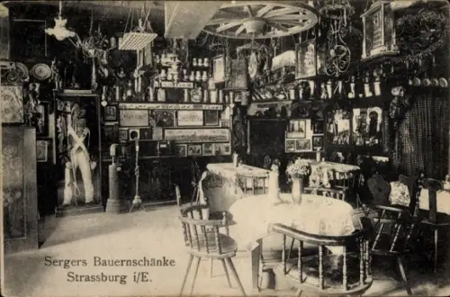 Ak Strasbourg Straßburg Elsass Bas Rhin, Sergers Bauernschänke, Innenansicht