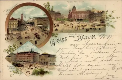Litho Berlin Mitte, Alexanderplatz, Polizeipräsidium, Königsstraße, Grand Hotel