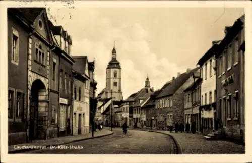 Ak Laucha an der Unstrut, Dr. Külz Straße, Geschäfte, Kirche