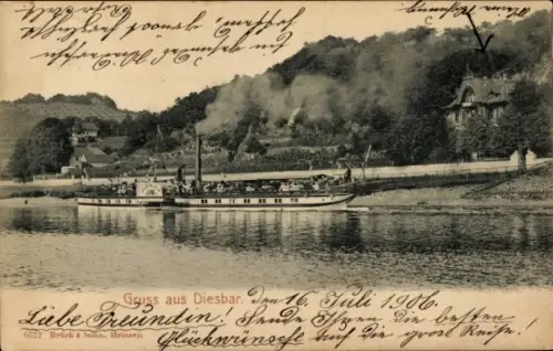 Ak Diesbar Seußlitz Nünchritz an der Elbe, Dampfer, Fluss