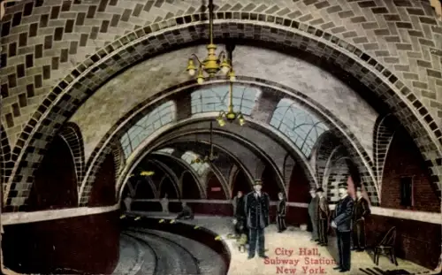 AK New York City USA, Rathaus, U-Bahnstation