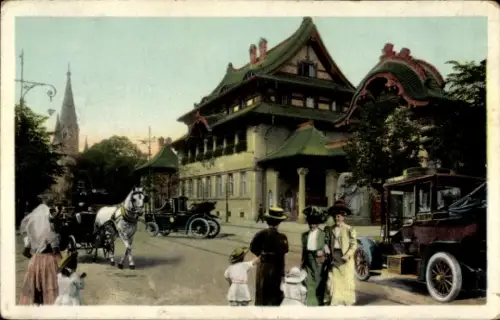 Ak Berlin Tiergarten, Zoologischer Garten, Elefantentor, Kutsche, Automobil