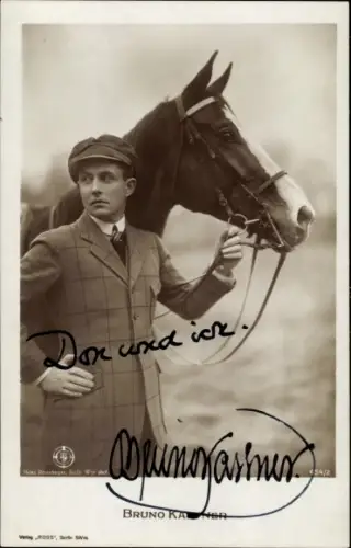 Ak Schauspieler Bruno Kastner, Portrait, Pferd, Autogramm