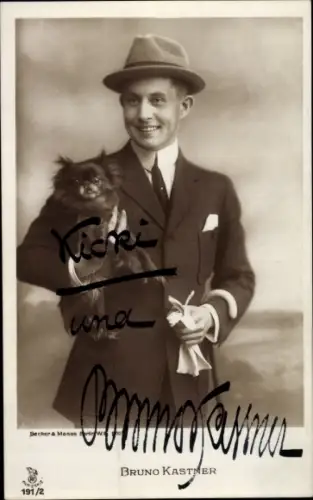 Ak Schauspieler Bruno Kastner, Portrait, Pekingese, Autogramm