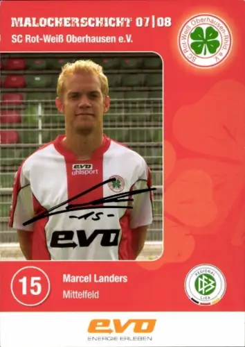 Autogrammkarte Fußballer Marcel Landers, SC Rot-Weiß Oberhausen, Autogramm