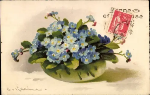 Künstler Ak Klein, Catharina, Vergissmeinnicht in einer Vase