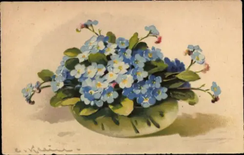 Künstler Ak Klein, Catharina, Vergissmeinnicht in einer Vase