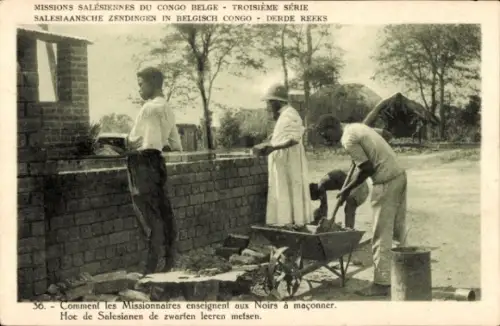 CPA Congo Zaïre, Comment les Missionnaires enseignent aux Noirs à maçonner