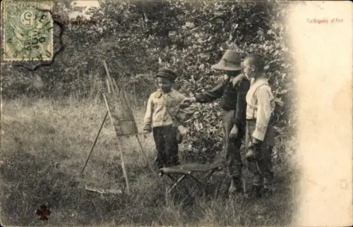 Ak Kinder beim Malen, Maler, Gemälde