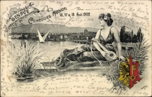 Wappen Ak Genève Genf Schweiz, Concours musical 1902