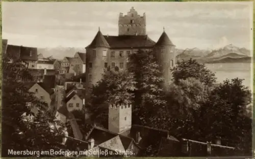 Ak Meersburg am Bodensee, Meersburg am Bodensee, Schloss, Säntis,  