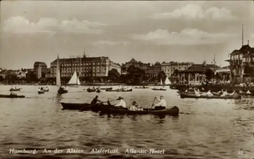 Ak Hamburg, Alster, Boote, Atlantic-Hotel, Segelboote