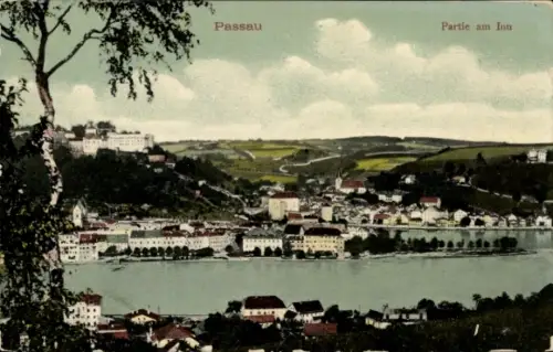 Ak Passau in Niederbayern,  Partie am Inn, Flusslandschaft, Stadtansicht