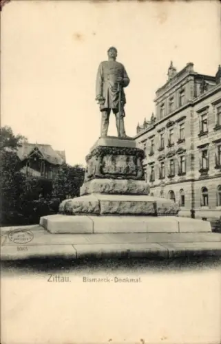Ak Zittau in Sachsen, Bismarck-Denkmal,  Statue von Otto von Bismarck