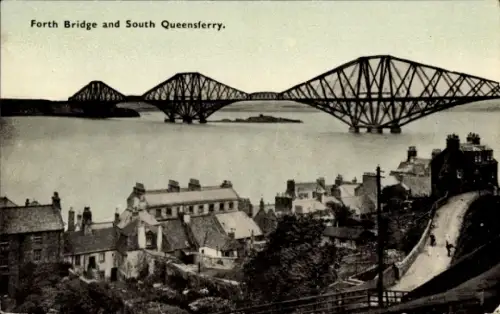 Ak South Queensferry Schottland, Forth Bridge,  Häuser, Landschaft