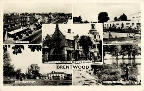 Ak Brentwood Essex England, Hochstraße, Shenfield Common, Sir Anthony Brown's School, Schwimmbad,