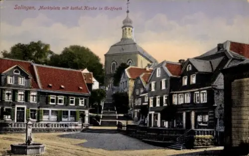 Ak Gräfrath Solingen, Marktplatz, katholische Kirche