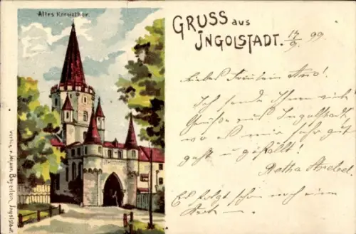 Litho Ingolstadt an der Donau Oberbayern, Altes Kreuztor