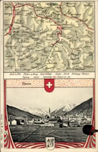 Passepartout Ak Davos Kanton Graubünden, Gesamtansicht