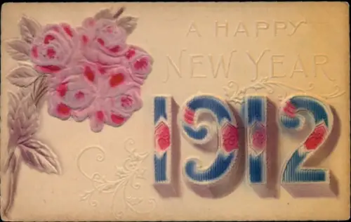 Material Ak Glückwunsch Neujahr 1912, Blumen