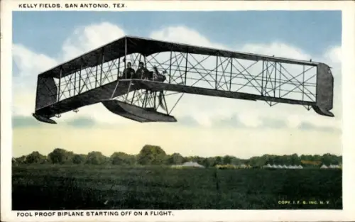 Ak San Antonio Texas USA, Kelly Fields, Fool Proof Biplane starting off on a flight