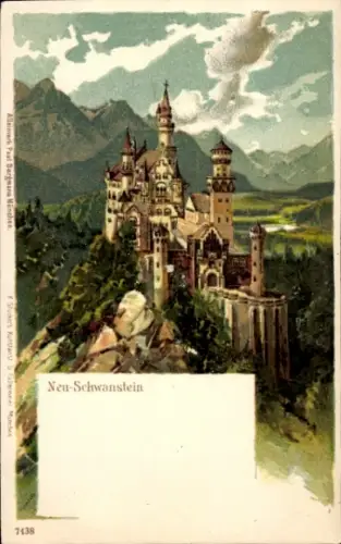Künstler Litho Hohenschwangau Schwangau im Ostallgäu, Schloss Neuschwanstein, Panorama
