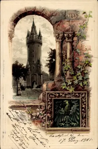 Präge Passepartout Litho Frankfurt am Main, Eschenheimer Turm