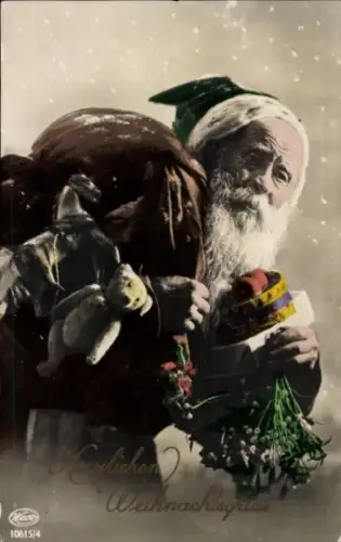 Ak Glückwunsch Weihnachten, Weihnachtsmann, Geschenke, Teddy