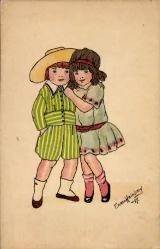 Künstler Ak Heinberg, Enma, Junge und Mädchen eng anschmiegend