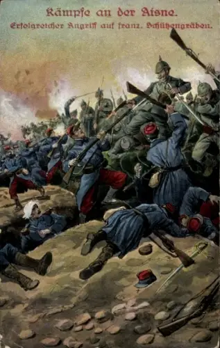 Ak Saint Quentin Aisne, Schlacht 1914, Bataille de Guise, Kämpfe an der Aisne. Erfolgreicher A...