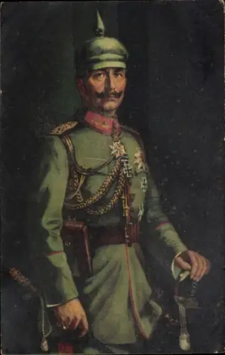 Künstler Ak Kaiser Wilhelm II., Portrait in Uniform, Pickelhaube, Orden