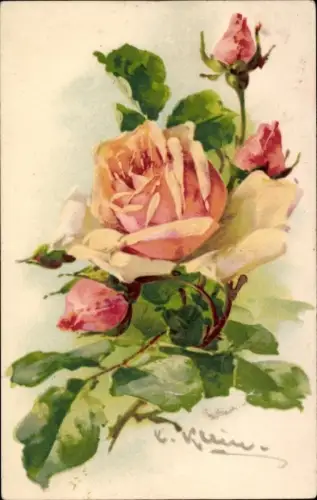 Künstler Litho Klein, Catharina, gelbe Rose mit Knospen