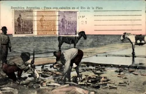 Ak Argentina, Pesca con caballos en el Rio de la Plata