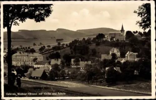 Ak Gelenau im Erzgebirge, Gelenau, Ortsteil mit Kirche, Schule, Landschaft, Bäume, Häuser