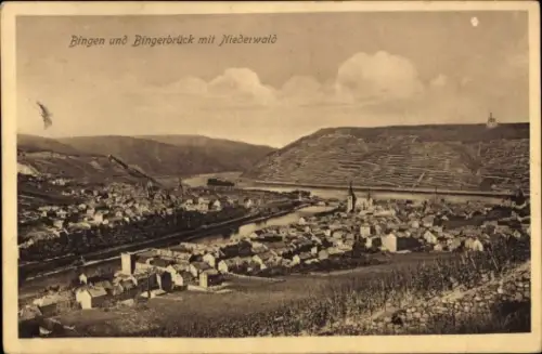 Ak Bingen am Rhein,  Bingerbrück, Niederwald, Flusslandschaft, Weinberge