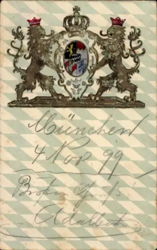 Präge Wappen Ak München, Zwei Löwen, Krone