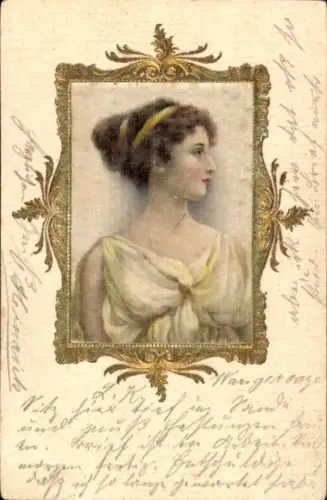 Präge Passepartout Seiden Ak Junge Frau, Portrait